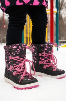 Утеплені снігові чоботи з вовняною підкладкою - чорний