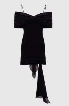 Черное платье мини с драпировкой