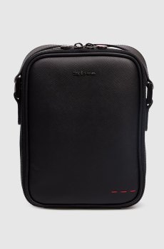 Черная кожаная сумка с фактурным логотипом