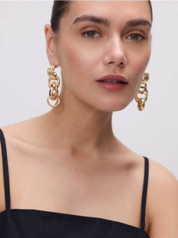 Reserved - Набір круглих сережок - золотий - 290FD-GLD