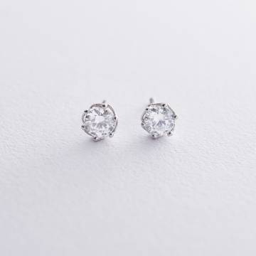 Золотые серьги-гвоздики с фианитом с04760 Золотые серьги-гвоздики с фианитом с04760