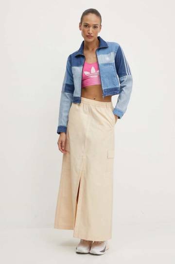 Хлопковая юбка adidas Originals цвет бежевый maxi расклешённая IU2677 Хлопковая юбка adidas Originals цвет бежевый maxi расклешённая IU2677