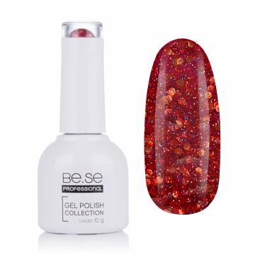 Гель-лак для ногтей Be.Se Professional Gel Polish Collection Glitter 45 Полупрозрачный красный, с золотыми шестигранниками, 10 г Гель-лак для ногтей Be.Se Professional Gel Polish Collection Glitter 45 Полупрозрачный красный, с золотыми шестигранниками, 10 г