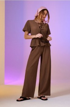 Штани wide leg - коричневий