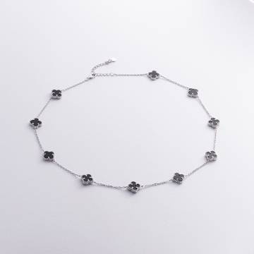 Серебряное колье "Клевера" (оникс) 181278 Серебряное колье "Клевера" (оникс) 181278