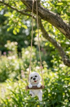 Підвісна садова декорація – цуценя на гойдалці - білий