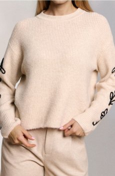 Джемпер з трикотажу в рубчик - бежевий