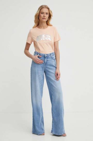 Хлопковая футболка Guess женская цвет оранжевый W4GI31 I3Z14 Хлопковая футболка Guess женская цвет оранжевый W4GI31 I3Z14