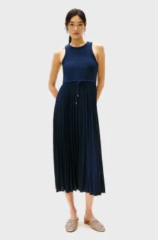 Женское темно-синее платье RIB TANK PLEATED DRESS MIDI NS Синий XS Tommy Hilfiger WW0WW39342