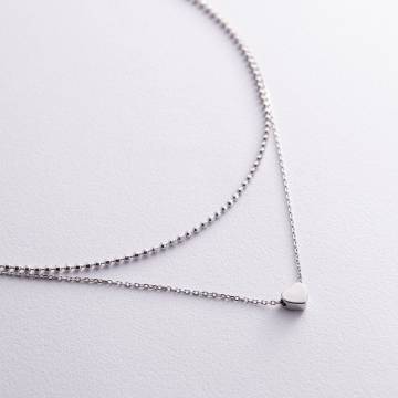 Двойное серебряное колье "Сердечко и шарики" 908-01065 Двойное серебряное колье "Сердечко и шарики" 908-01065