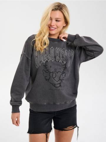 Худі з вареним ефектом Hello Kitty - сіро-зелений Худі з вареним ефектом Hello Kitty - сіро-зелений