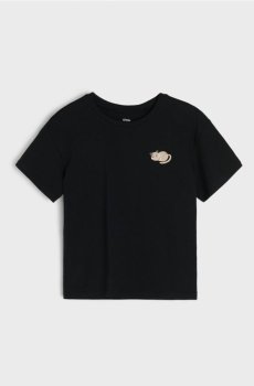 Бавовняна футболка з вишивкою у формі кота - чорний