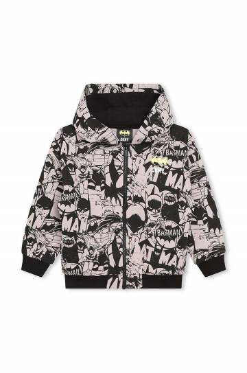 Детская хлопковая кофта Dkny x DC Comics цвет чёрный с капюшоном узор Детская хлопковая кофта Dkny x DC Comics цвет чёрный с капюшоном узор