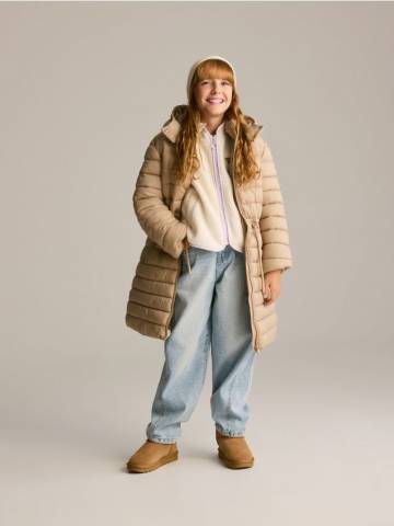 Reserved - Довге стьобане пальто з капюшоном - бежевий - 229EX-08X