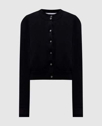 Черный кардиган двойной конструкции из мериносной шерсти