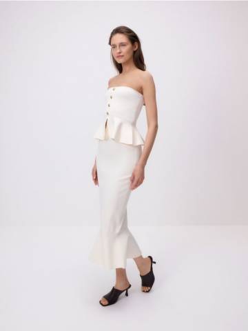 Reserved - Спідниця міді з баскою - нюдовий - 391BX-02X