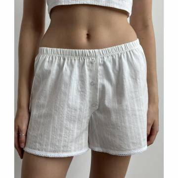 Шорты женские Miso Батист, с рисунком и кружевом, белые, размер S/M (13024)