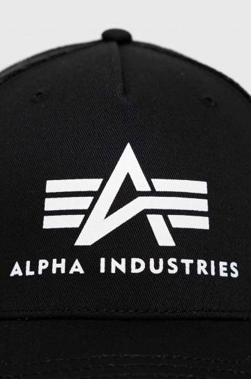 Хлопковая кепка Alpha Industries цвет чёрный с принтом 186902.03-Black Хлопковая кепка Alpha Industries цвет чёрный с принтом 186902.03-Black
