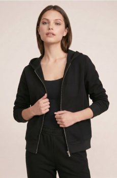 Розпашна кофта з капюшоном з домішкою віскози, soft touch - чорний