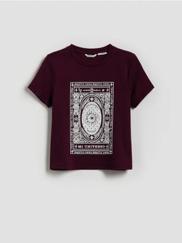 Reserved - Бавовняна футболка з принтом - буряковий - 556GW-83X