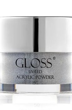 Уценка! Акриловая пудра для ногтей Gloss UV/LED Acrylic Powder 031 Серебряный с блеском, 15 г