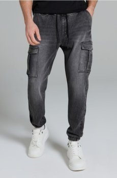 Джинси джогери з ефектом прання - сірий