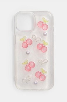 Чохол для iPhone 13/14 з мотивом вишень і бантиків - червоний