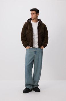 Reserved - Куртка шерпа з капюшоном - темно коричневий - 996FV-89X