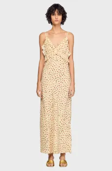 Женское бежевое платье с узором Бежевый 38 Sandro SFPRO04784_Butter - Pink