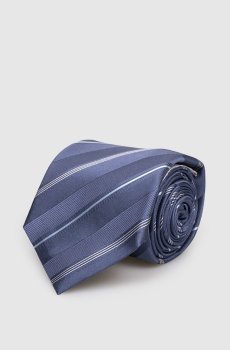 Синий галстук из шелка в полоску