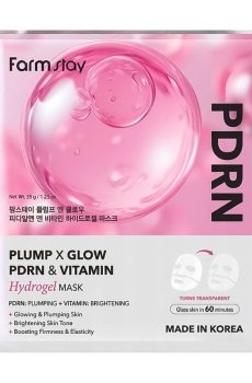 Гидрогелевая маска для лица FarmStay Plump X Glow PDRN и Vitamin Hydrogel Mask с PDRN и витаминами, 35 г