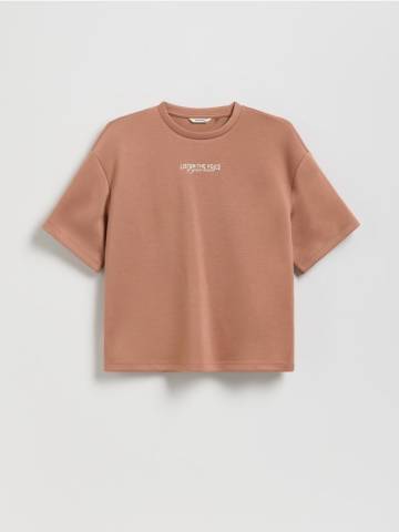 Reserved - Футболка з вишивкою - кавовий - 702EG-84X