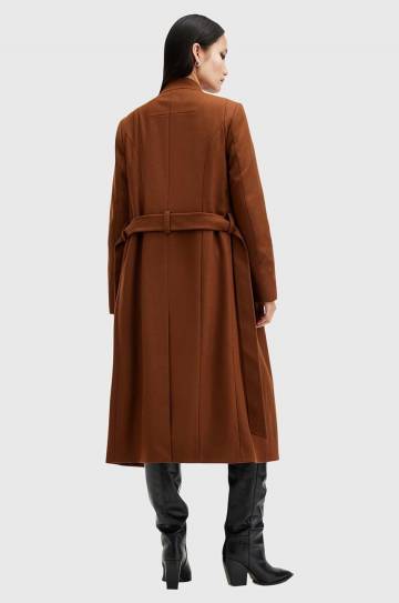 Шерстяное пальто AllSaints RILEY цвет коричневый переходное W009OZ Шерстяное пальто AllSaints RILEY цвет коричневый переходное W009OZ