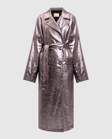 Серебристое двубортное пальто Sayuri