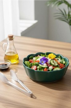 Керамічна миска з хвилястим краєм - темно-зелений