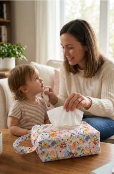 Коробка для серветок з квітковим мотивом і ручкою - різнобарвний