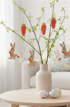 Набір деревяних великодніх підвісних прикрас із зайцями та морквою 12 pack - помаранчевий