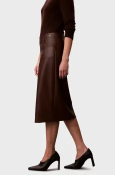 Женская коричневая юбка Faux Leather Midi Skirt Коричневый 8 Calvin Klein Jeans LV047E603G