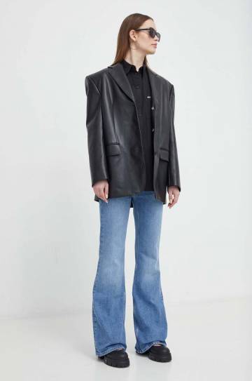 Хлопковая рубашка Tommy Jeans женская цвет чёрный relaxed классический воротник Хлопковая рубашка Tommy Jeans женская цвет чёрный relaxed классический воротник