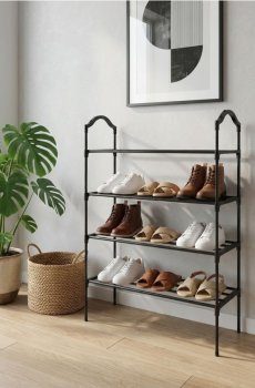 Чотириярусна підставка для взуття - чорний
