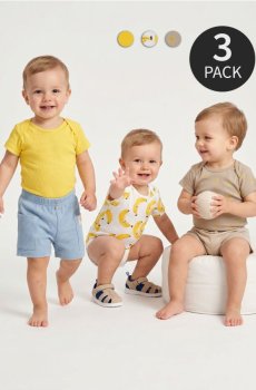 Бавовняне дитяче боді з фруктовим принтом 3 pack - кремовий