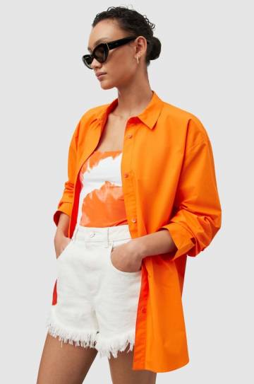 Хлопковая рубашка AllSaints Sasha женская цвет оранжевый relaxed классический воротник Хлопковая рубашка AllSaints Sasha женская цвет оранжевый relaxed классический воротник