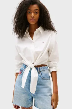 Женская белая блуза TIE FRONT Белый S Tommy Jeans DW0DW20990