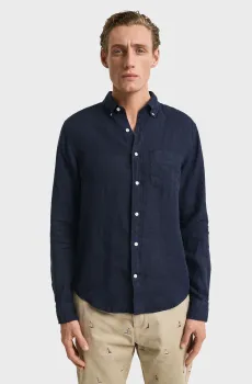 Мужская темно-синяя льняная рубашка REG GMNT DYED LINEN SHIRT Синий L Gant 3240120