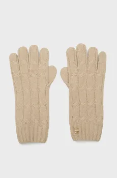 Женские бежевые шерстяные перчатки TH NAVAL CABLE GLOVES Бежевый ONESIZE Tommy Hilfiger AW0AW16664