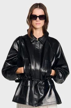 Женская черная кожаная куртка Черный 36 Sandro SFPBL01286_BlackFW26