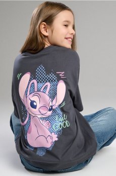 Бавовняна футболка з принтом Lilo & Stitch - антрацитовий
