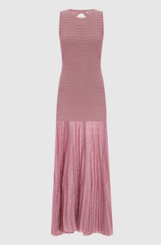Розовое платье миди с люрексом