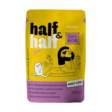 Влажный корм для взрослых кошек Half&Half кусочки с уткой в соусе, 100 г