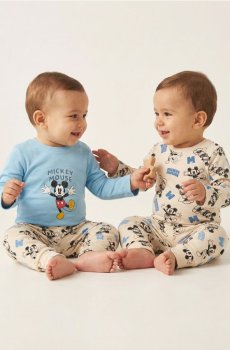 Бавовняне боді з принтом 2 pack Mickey Mouse - кремовий